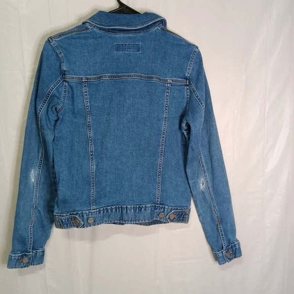 Calvin Klein Women's Denim Trucker Jacket Blue Distressed M - Picture 7 of 13